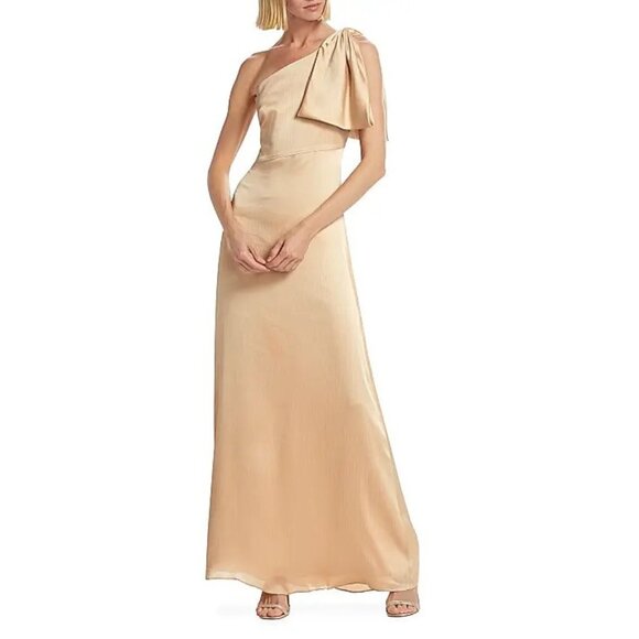 SACHIN & BABI chelsea crinkle dress gown one shoulder satin champagne evening 6 - Picture 1 of 10